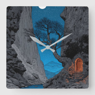 Mystical Night Canyon Wall Clock – Enchanted Tree,