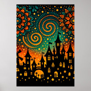 Mystical Night Castle Silhouette Poster