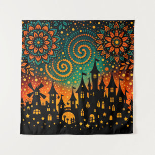 Mystical Night Castle Silhouette Tapestry