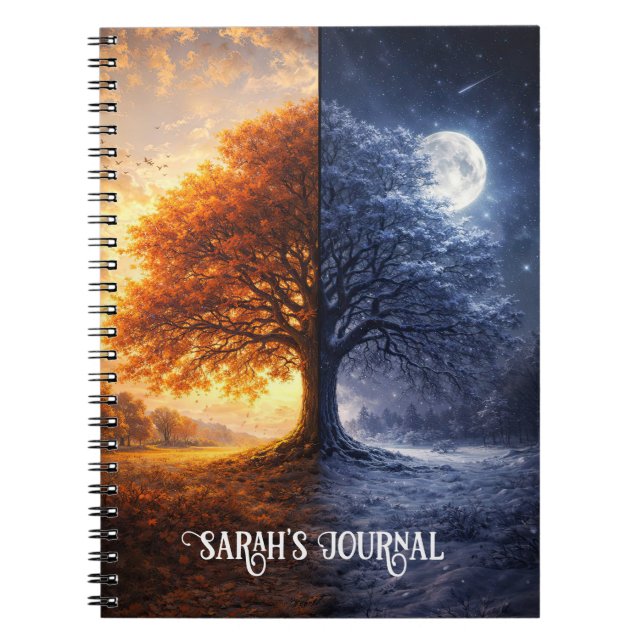 Mystical Oak Tree Day Night Moon Journal (Front)