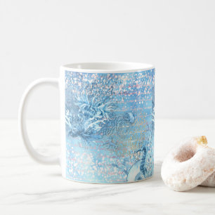 Mystical ocean dreams seahorse jellyfish teal blue coffee mug