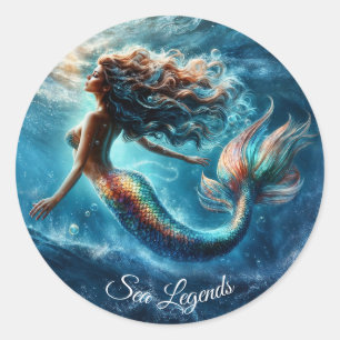 Mystical ocean mermaid siren's colorful tail art classic round sticker