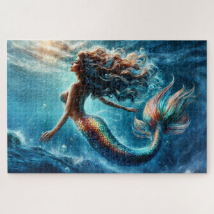 Mystical ocean mermaid siren's colorful tail art jigsaw puzzle