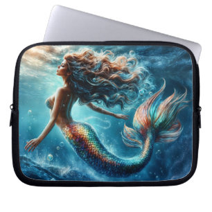 Mystical ocean mermaid siren's colourful tail art laptop sleeve