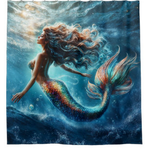 Mystical ocean mermaid siren's colourful tail art shower curtain