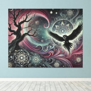 Mystical Owl Cosmic Night Mandalas Swirling Sky Canvas Print