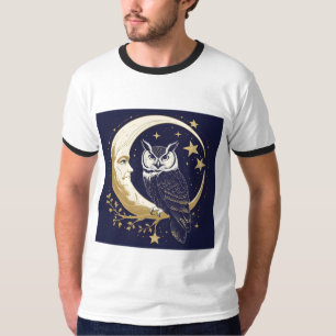Mystical Owl Crescent Moon Celestial Graphic T-Shi T-Shirt