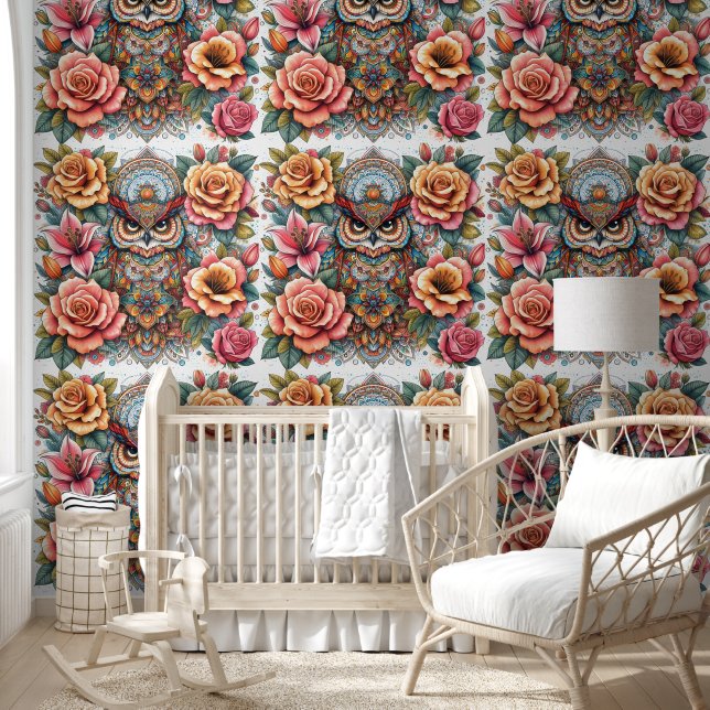 Mystical Owl & Floral Symphony Wallpaper (Kids)