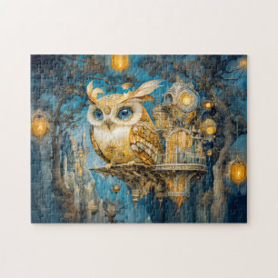 Mystical Owl in a Tree Castle at Night Jigsaw Puzzle
