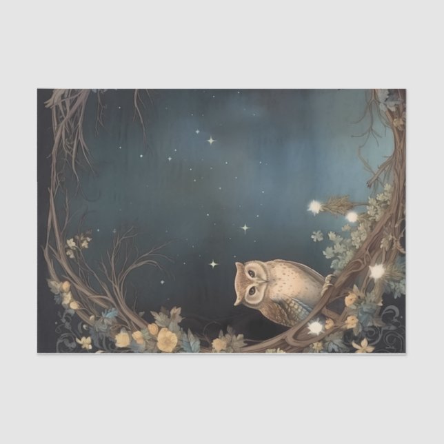 Mystical Owl Midnight Stars Decoupage Tissue Paper (Front)