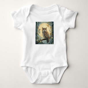 Mystical Owl Moonlight Forest Art Woodland Owl I Baby Bodysuit