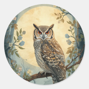Mystical Owl Moonlight Forest Art   Woodland Owl I Classic Round Sticker