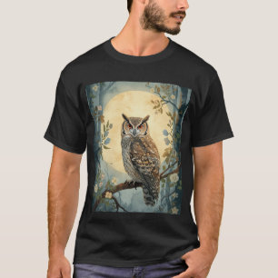 Mystical Owl Moonlight Forest Art Woodland Owl I T-Shirt