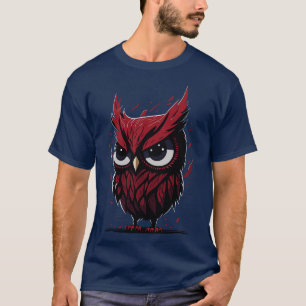 Mystical Owl Vector Design Monochromatic Red with  T-Shirt