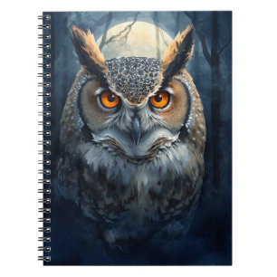Mystical Owl Watercolor Art Dark Forest Moon Owl Notebook