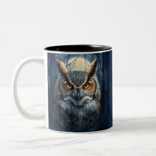 Mystical Owl Watercolor Art Dark Forest Moon Owl Two-Tone Coffee Mug