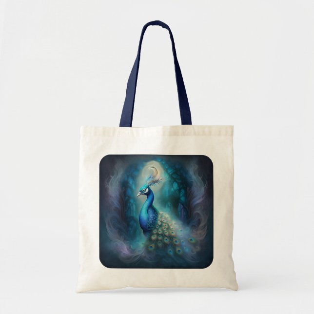 Mystical Peacock in Enchanted Forest Tote Bag (Front)