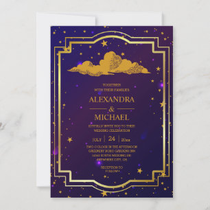 Mystical Pink Blue Celestial Stars Wedding Invitation