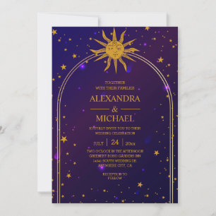 Mystical Pink Blue Celestial Stars Wedding Invitation