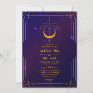 Mystical Pink Blue Celestial Stars Wedding  Invitation