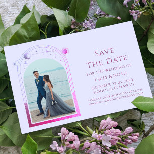 Mystical Pink Blue Celestial Wedding Photo Save The Date
