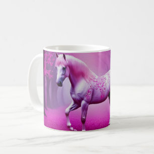 Mystical pink horse in a fantasy forest coffee mug
