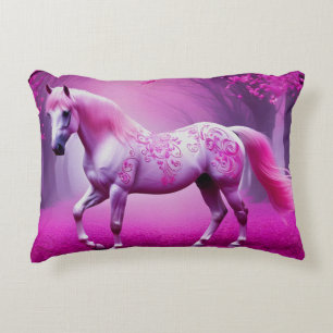 Mystical pink horse in a fantasy forest decorative cushion