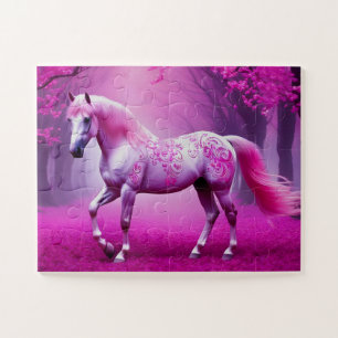 Mystical pink horse in a fantasy forest jigsaw puzzle