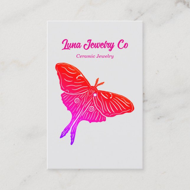 Mystical Pink Luna Moth Jewellery Pin Business Car Business Card (Front)