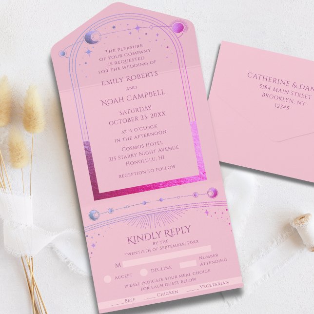 Mystical Pink Purple Celestial Sun Moon Stars All In One Invitation (Creator Uploaded)