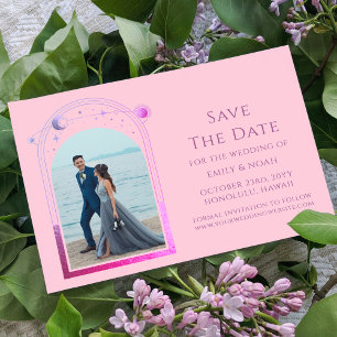 Mystical Pink Purple Celestial Wedding Photo Save The Date