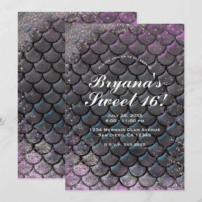 Mystical Pink Silver Glitter Mermaid Sweet 16  Invitation (Front/Back)
