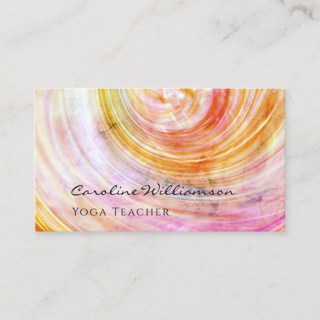 Mystical Pink Yellow Yoga Teacher Grunge Texture Business Card (Front)
