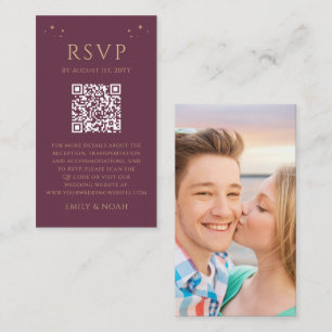 Mystical Plum Gold Celestial Wedding QR Photo RSVP Enclosure Card
