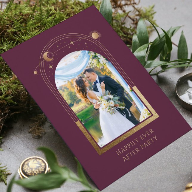 Mystical Plum Gold Celestial Wedding Reception Invitation (Creator Uploaded)