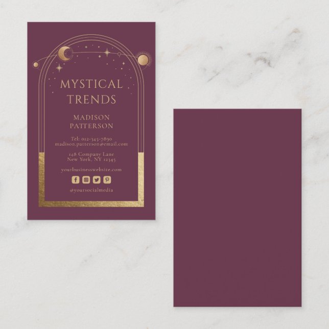 Mystical Plum Gold Sun Moon Astronomy Space Business Card (Front/Back)