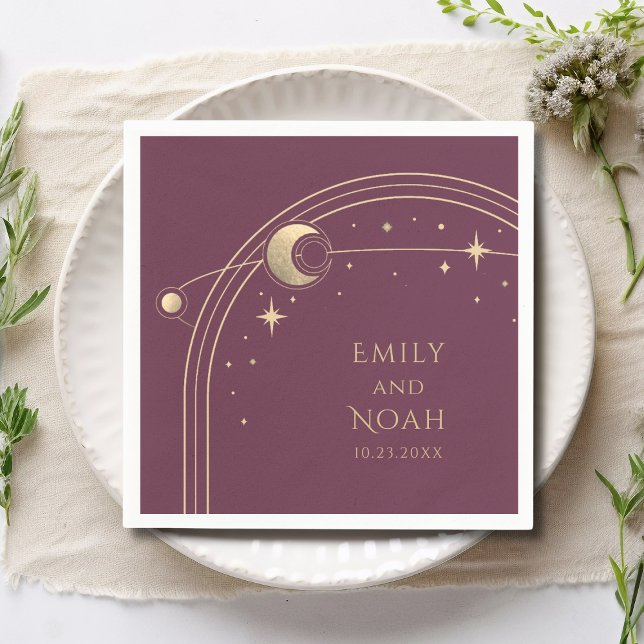 Mystical Plum Gold Sun Moon Astronomy Space Napkin (Creator Uploaded)