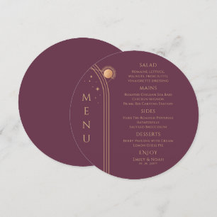 Mystical Plum Gold Sun Moon Stars Space Wedding Menu