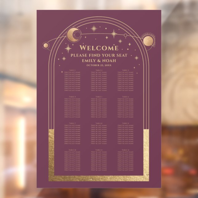 Mystical Plum Gold Sun Moon Stars Wedding Window Cling (Sheet 2)