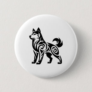 Mystical Powerful Tribal Husky Dog 6 Cm Round Badge
