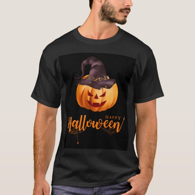 Mystical Pumpkin: Witch Hat & Halloween Charm T-Shirt (Front)