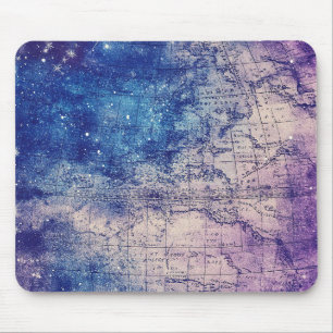 Mystical Purple Celestial World Map Mouse Mat
