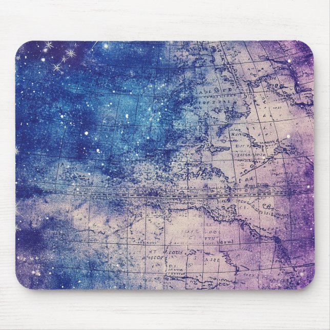 Mystical Purple Celestial World Map Mouse Mat (Front)