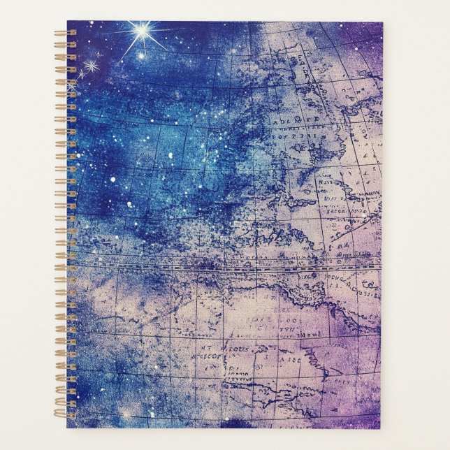 Mystical Purple Celestial World Map Planner (Front)