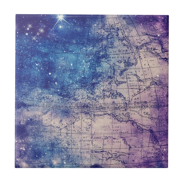 Mystical Purple Celestial World Map Tile (Front)