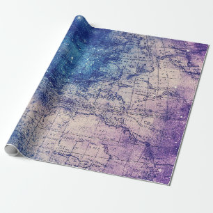 Mystical Purple Celestial World Map Wrapping Paper
