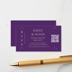 Mystical Purple Gold Budget QR Code RSVP Enclosure Card