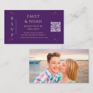 Mystical Purple Gold Budget QR Code RSVP Photo Enclosure Card