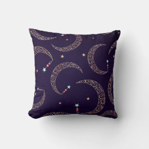 Mystical Purple Gold Filigree Moon Celestial Cushion