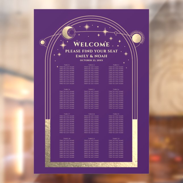 Mystical Purple Gold Sun Moon Stars Wedding Window Cling (Sheet 2)